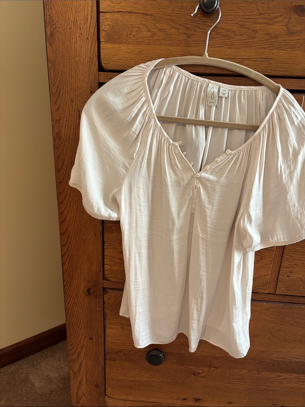Joie Cream Short Sleeve Peasant Blouse